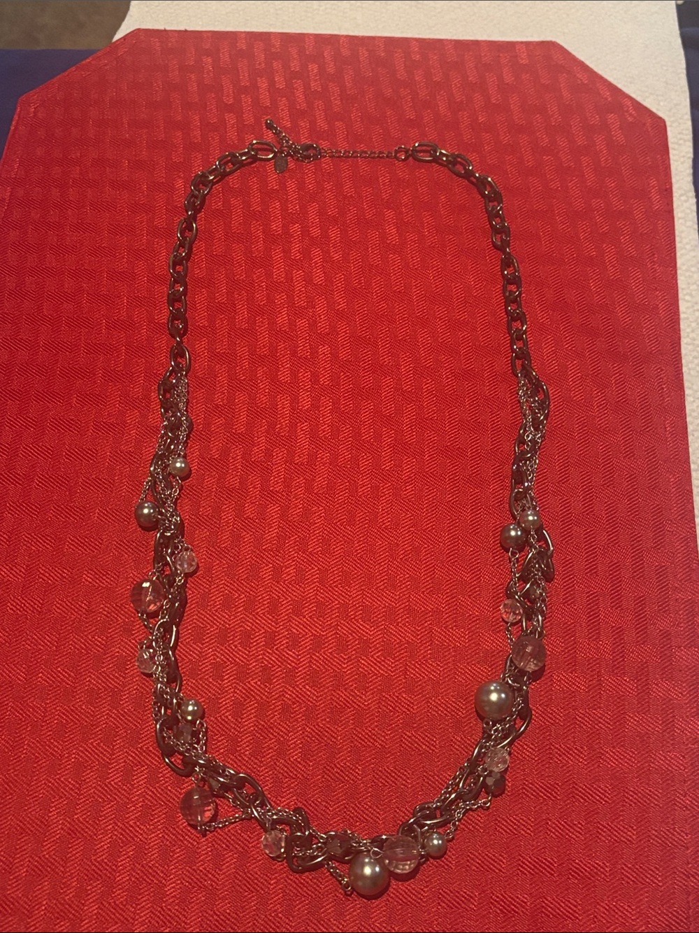 Lia Sophia Silver-Tone Crystal and Pearl Multi-Strand Necklace